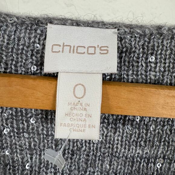Chico's Women Silver Sequined Sweater Size 0 (US Small/4) Lace Hem Glam Holiday - Picture 7 of 10